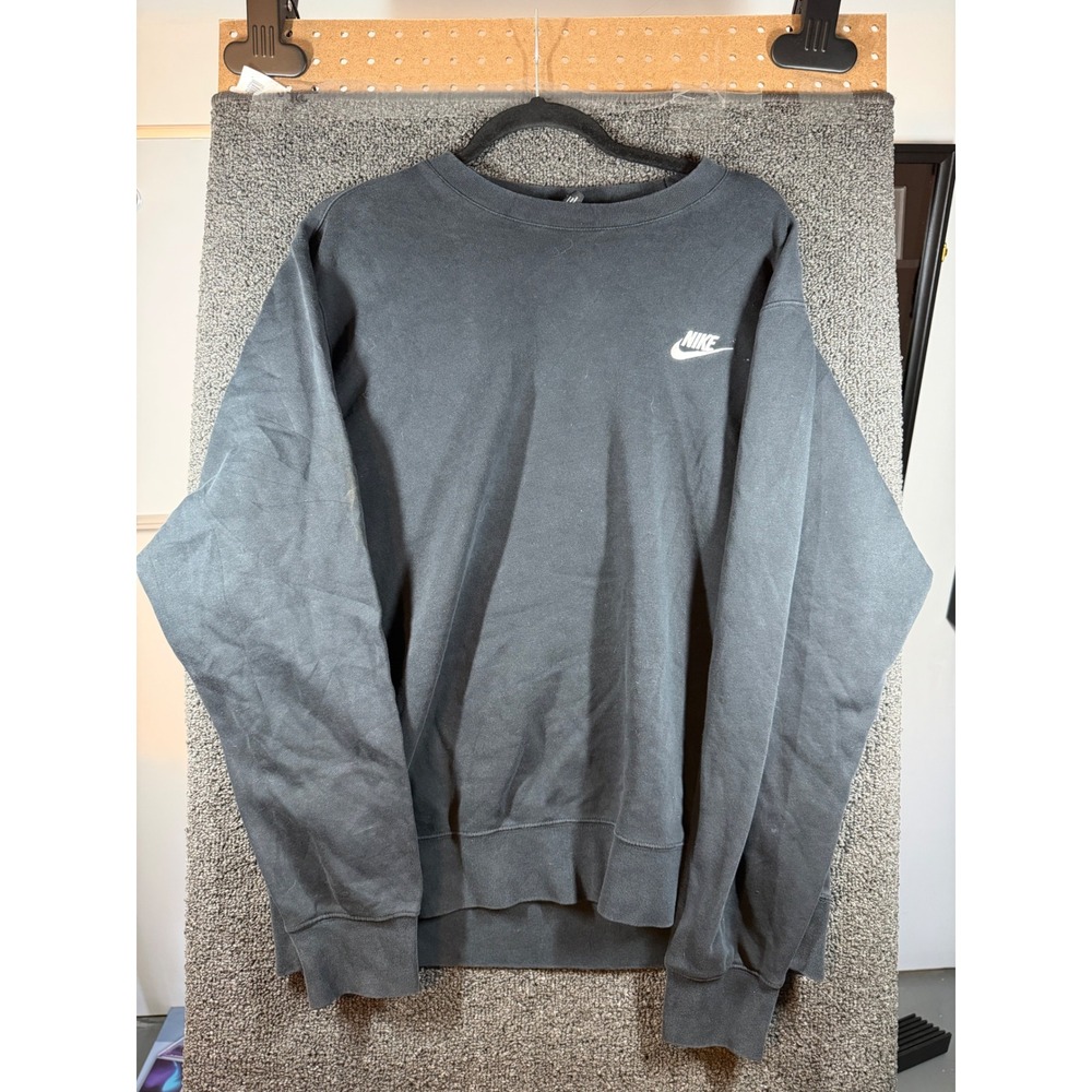 Nike Crewneck Sweatshirt Mens L Black Embroidered Swoosh Logo Fleece Pullover